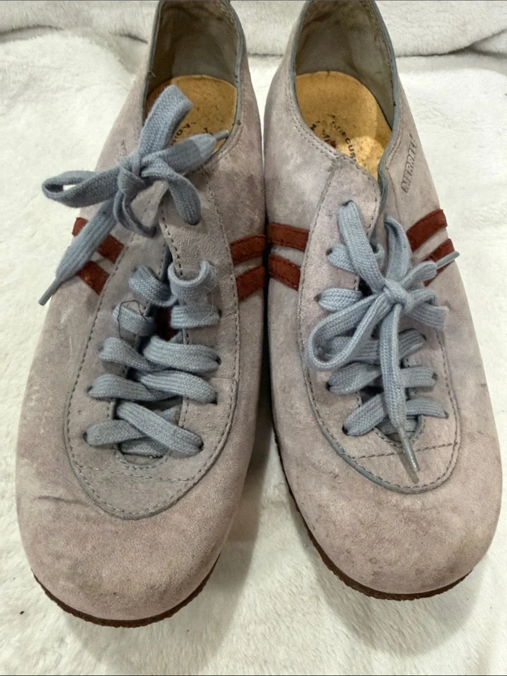 Merrell Suede Lace-Up Sneakers in Mauve with Red Stripes - Picture 3 of 4